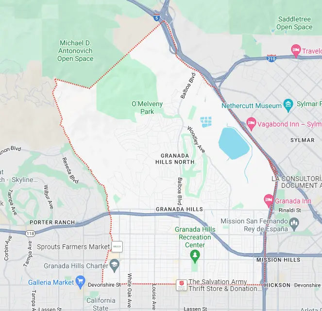 Map for appliance repair in Granada Hills.