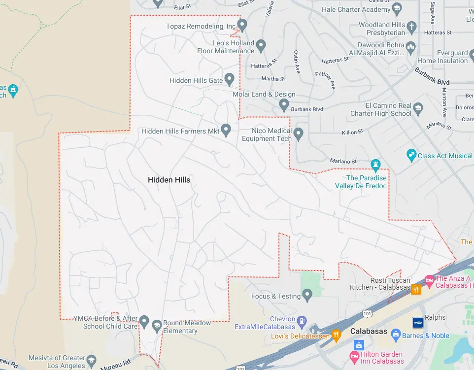 Map for appliance repair in Hidden Hills.