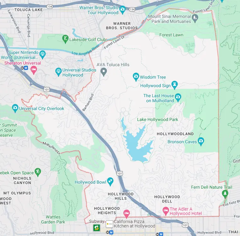 Map for appliance repair in Hollywood Hills.