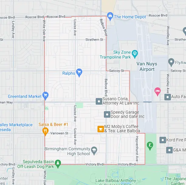 Map for appliance repair in Lake Balboa.