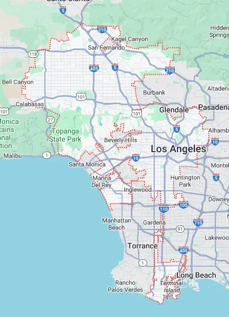 Map for appliance repair in Los Angeles,