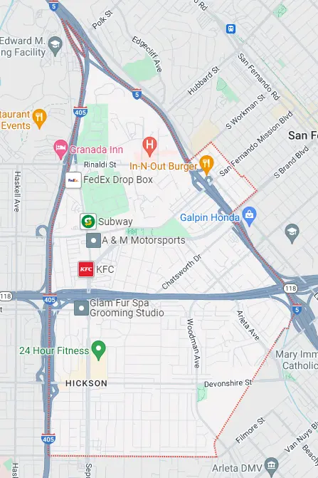 Map for appliance repair in Mission Hills.