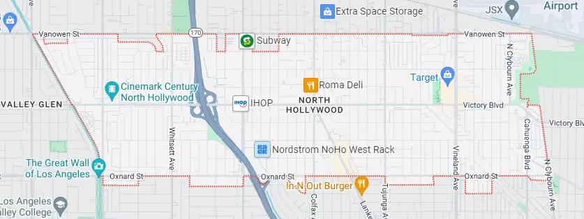 Map for appliance repair in North Hollywood.