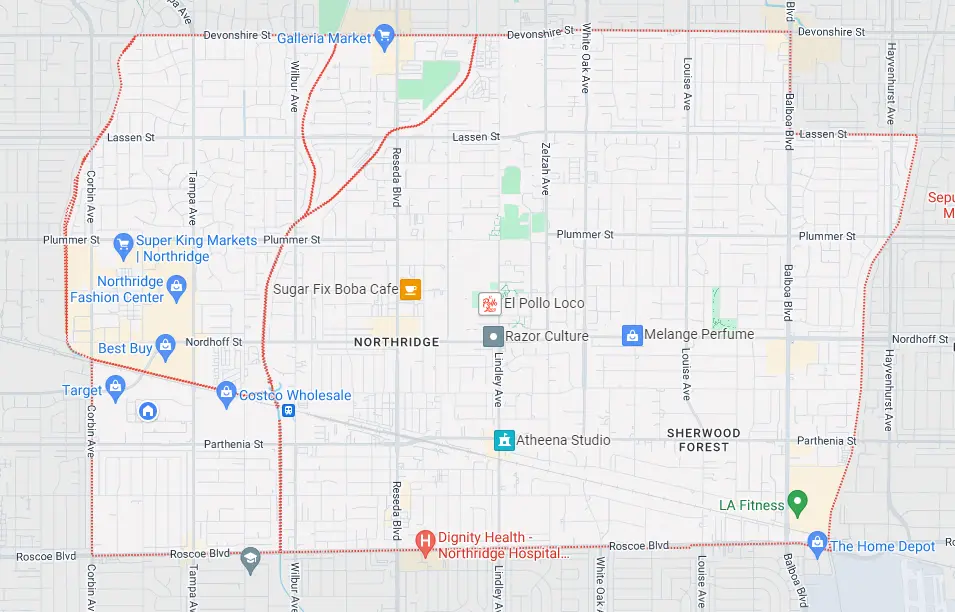 Map for appliance repair in Northridge.