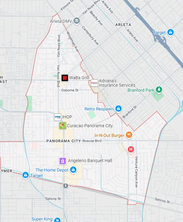 Map for appliance repair in Panorama City.