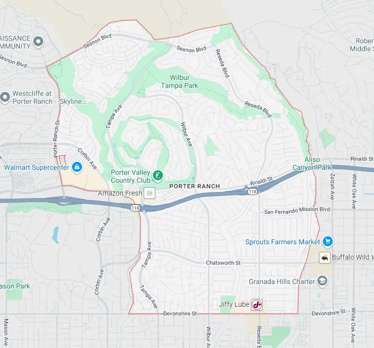 Map for appliance repair in Porter Ranch.