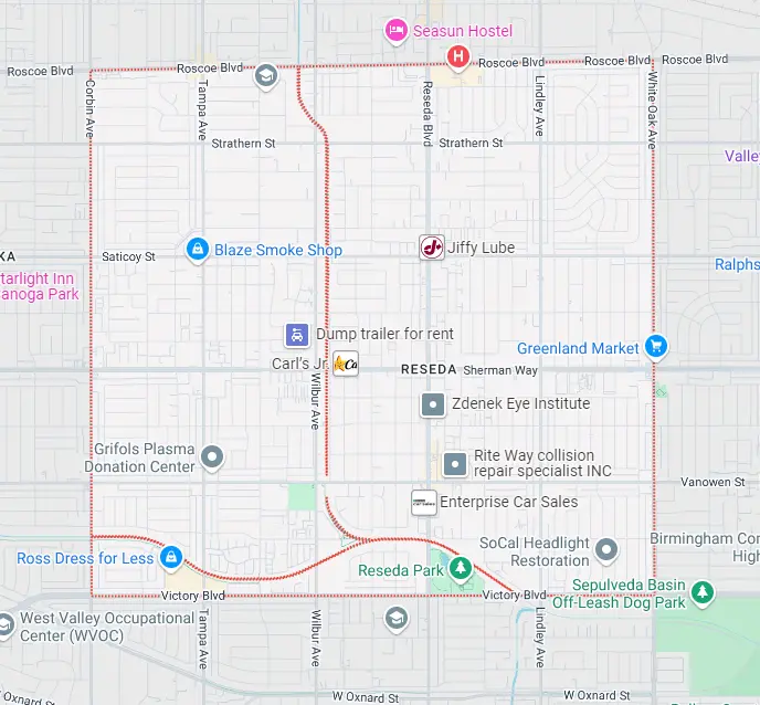 Map for appliance repair in Reseda.