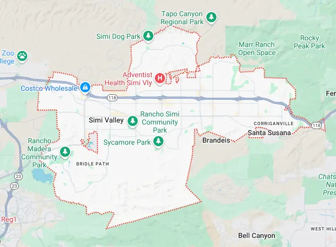 Map for appliance repair in Simi Valley.