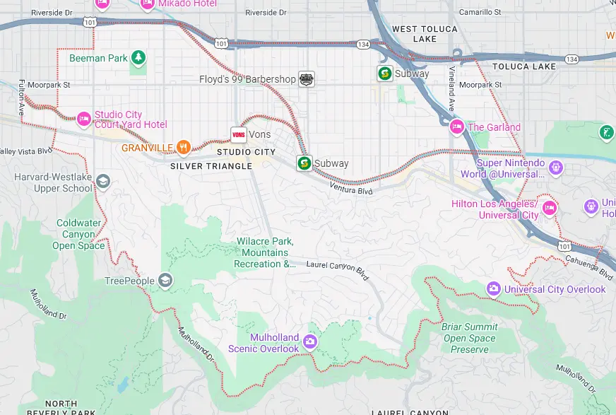 Map for appliance repair in Studio City.