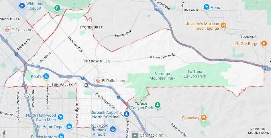 Map for appliance repair in Sun Valley.