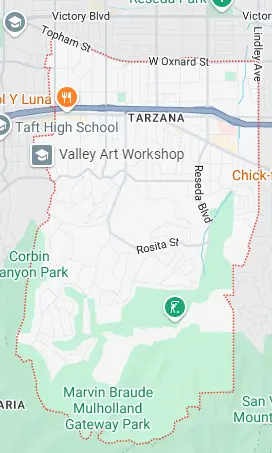 Map for appliance repair in Tarzana.