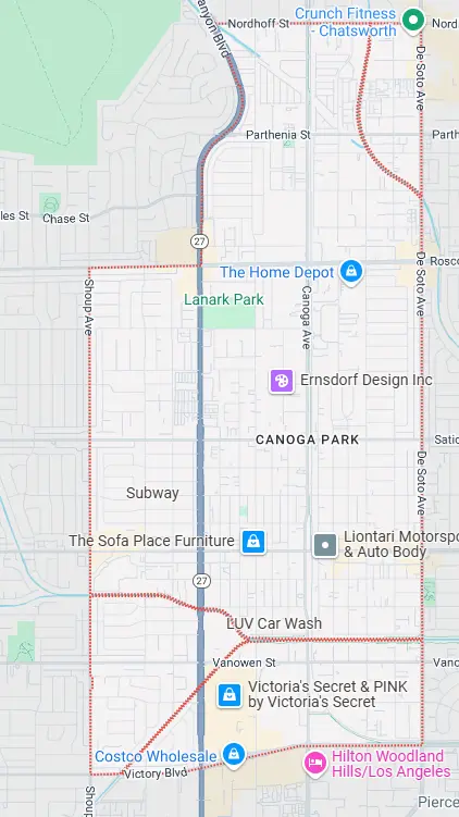 Map for appliance repair in Canoga Park.