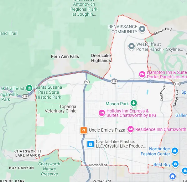 Map for appliance repair in Chatsworth.