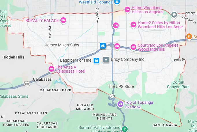 Map for appliance repair in Woodland Hills